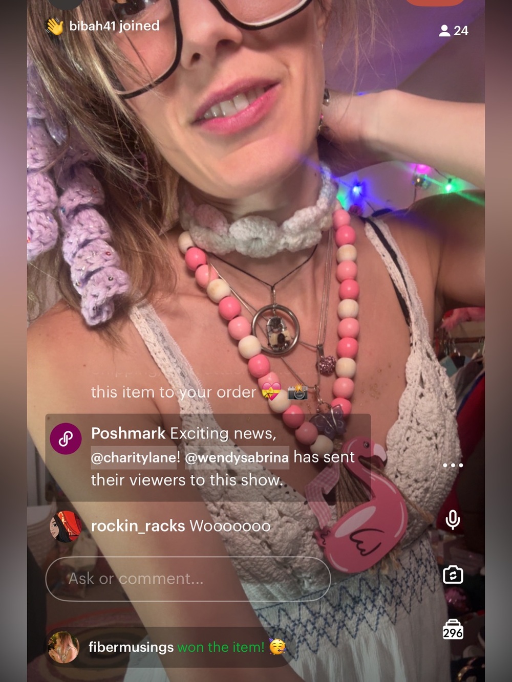 Flamingo Pink and Cream Beaded Necklace with Charm - I made it into Necklace!